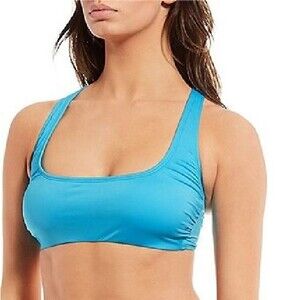 Bikini Swim Top Solid Blue Square Neck Bralette by Gibson & Latimer - Small